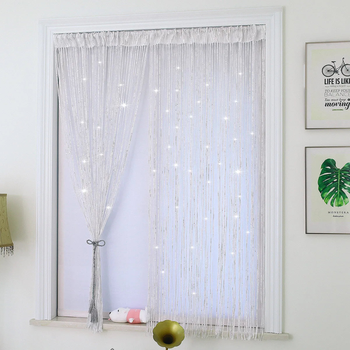 Glitter silver linear door curtain decorative fringe curtain IN USA.