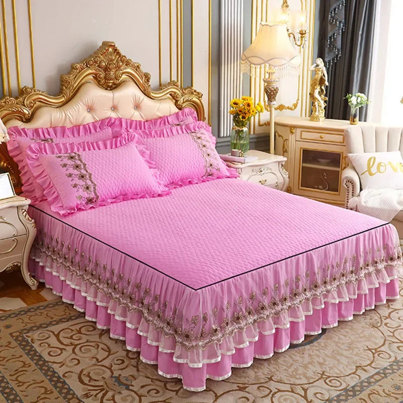 Modern Bed Skirt for Queen King Size Bed with Lace Cotton Bed Spread f