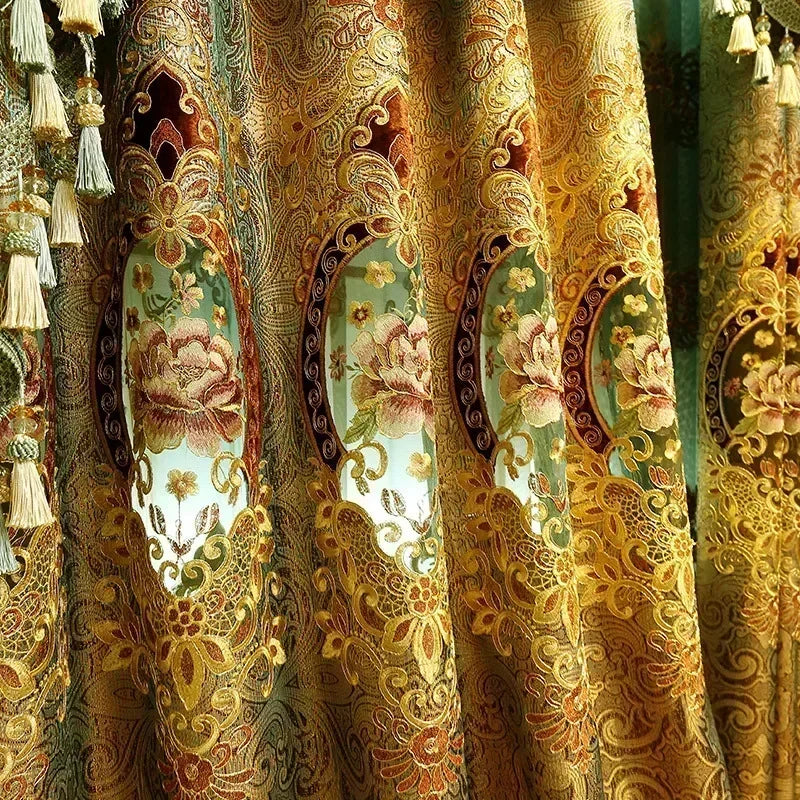 Gold Gilded Embroidered Hollowed Out Velvet Curtains in USA