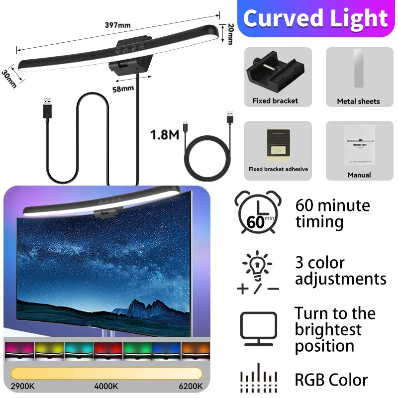 Curved Monitor Light Bar Rgb Computer Screen Lamp Dimmable Backlight H