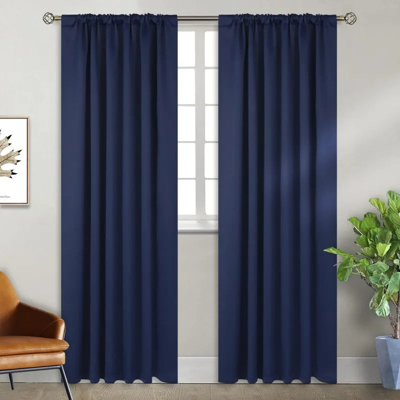 Navy Blue Elegant Blackout Curtains Rod Pocket in USA