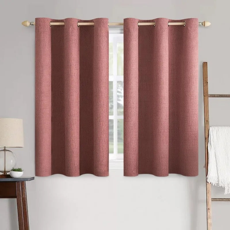 Blackout Linen Textured Curtains for Bedroom Solid Thermal Insulated G