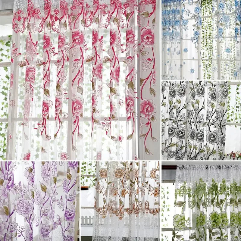 Peony Tulle Curtains Kitchen Door Window Living Room in USA