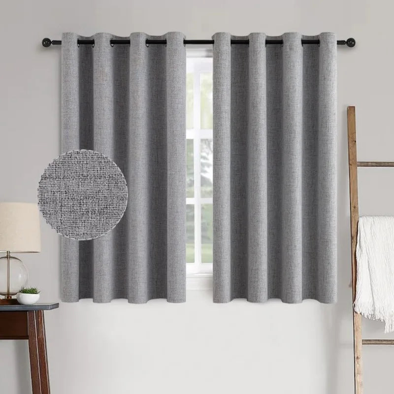 Blackout Linen Textured Curtains for Bedroom Solid Thermal Insulated G