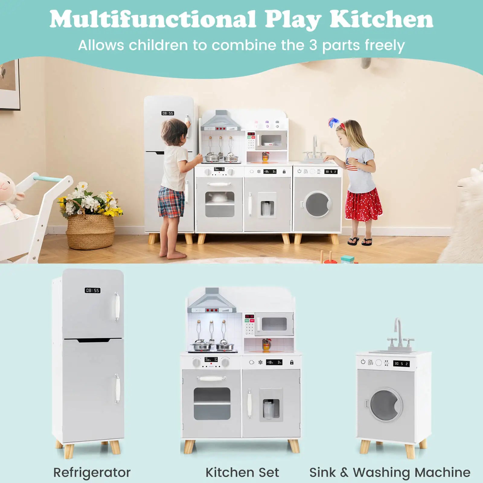 Kids Play Kitchen Toy Set w/ Water Dispenser Sink Faucet in USA