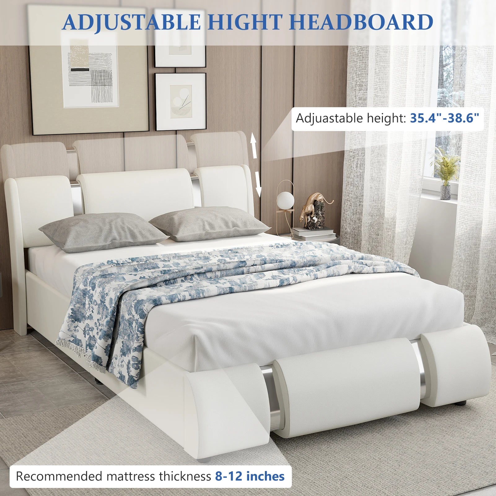 Queen/Full LED Bed Frame Adjustable Headboard, Modern in USA.