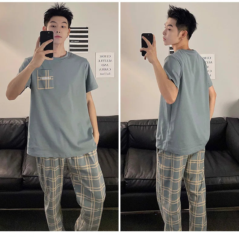 Summer Knitted Plaid Cool Mens Pyjamas Pajamas Casual in USA