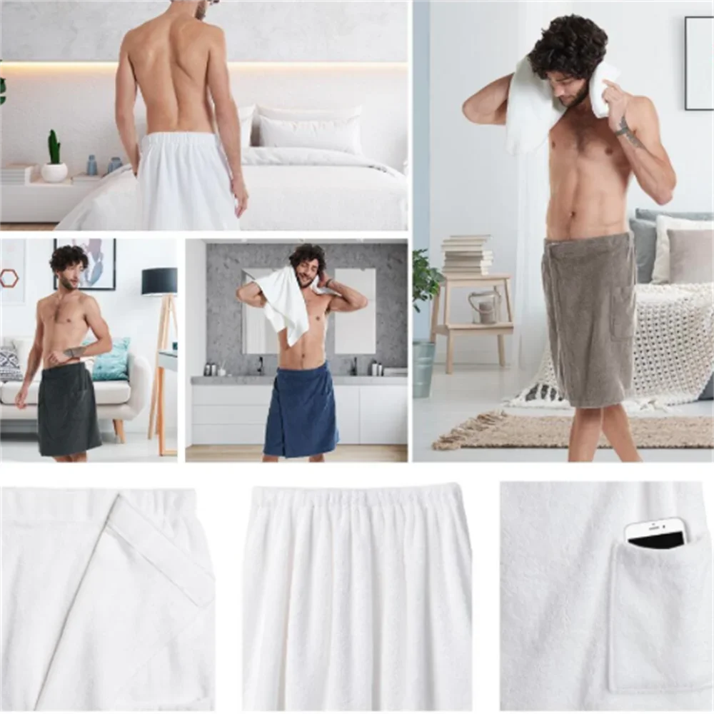 Men Soft Wearable Bath Towel Pocket Bathrobes Shower in USA