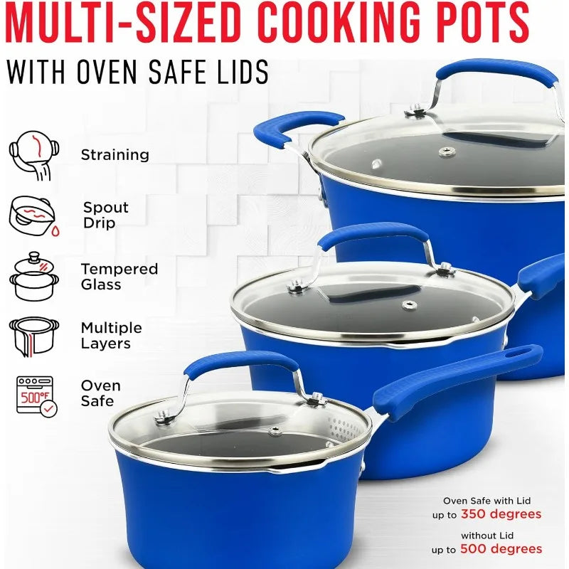 Cookware Set – Green Multi-Sized Cooking Pots Lids,Skillet