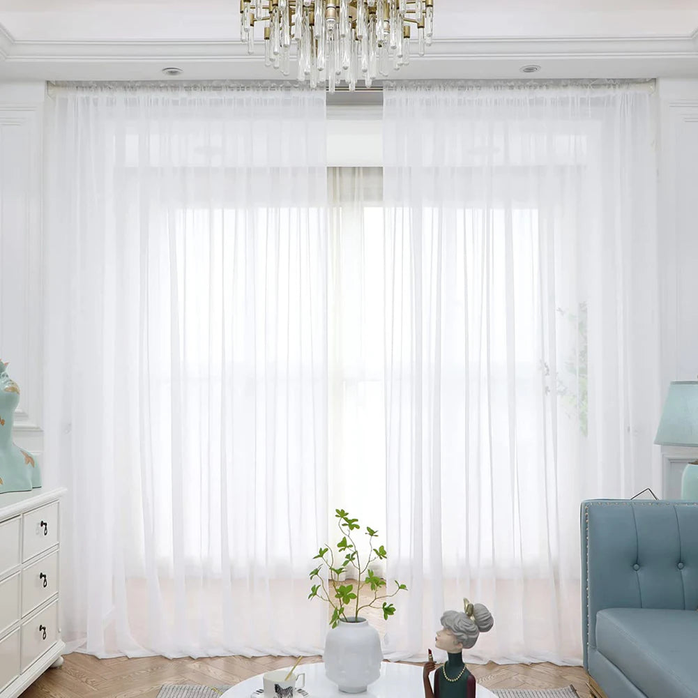 White/Cream/Grey Tulle Curtains Living Room Decoration in USA