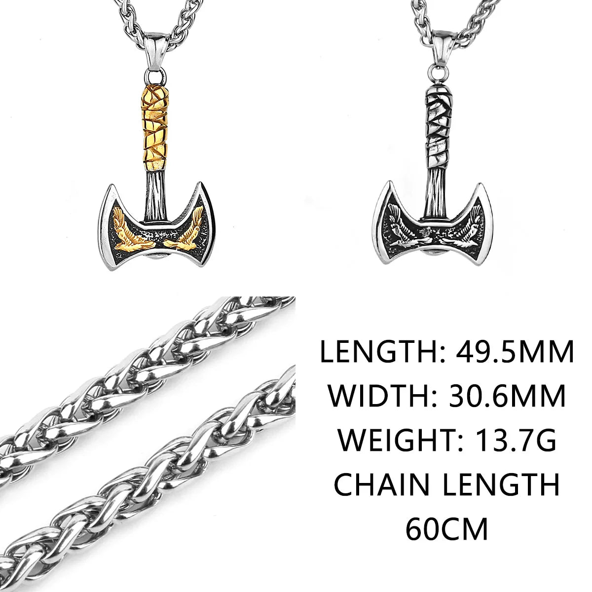 Viking Odin Raven Double Axe Necklace Mixed Gold Color Stainless Steel