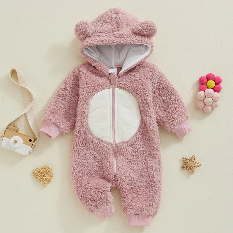 Cute Baby Boys Hooded Bear Romper Ears Tail Warm in USA