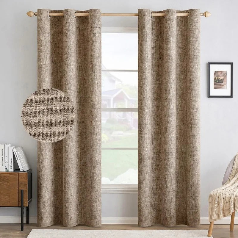 Blackout Linen Textured Curtains for Bedroom Solid Thermal Insulated G