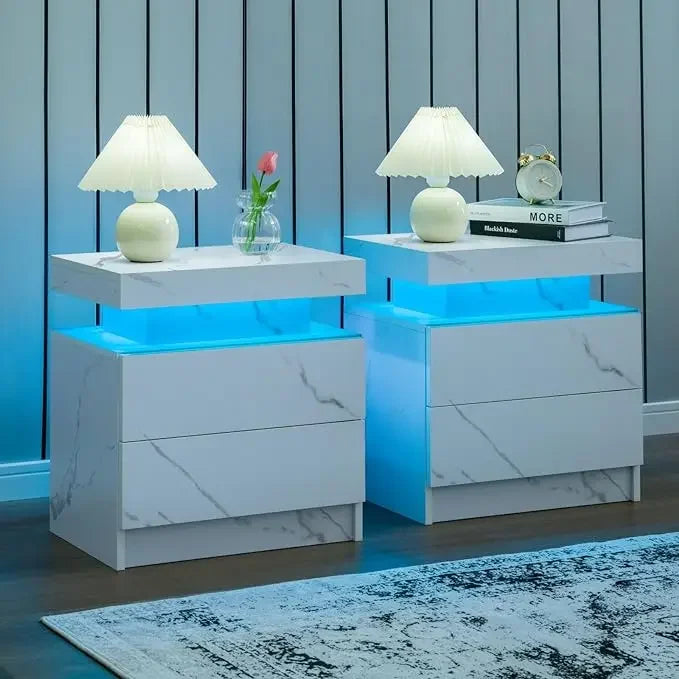 Side Bed Table With LED Light Bedside Tables Bedroom IN USA.