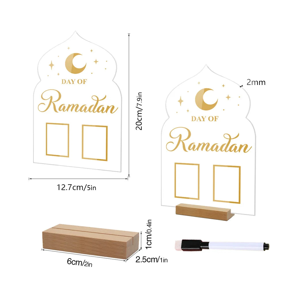 Reusable Acrylic Ramadan Calendar Board Wooden Base Table Ornament wit