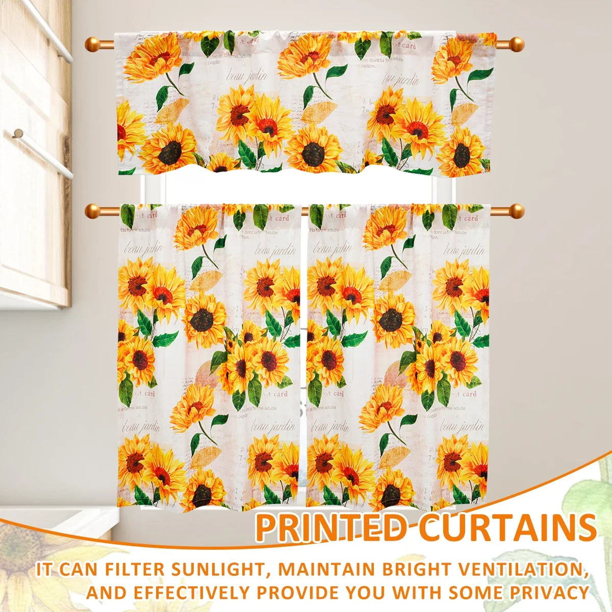 Valance Tier Curtains Windows Sunflower Kitchen Curtain in USA