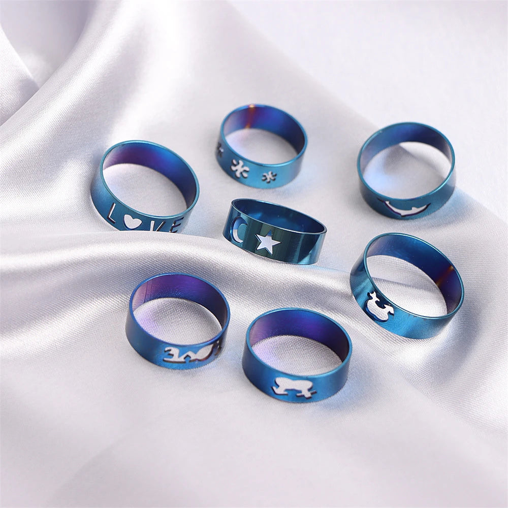 Stripe Hollow Colorful Sticker Stainless Steel Ring in USA