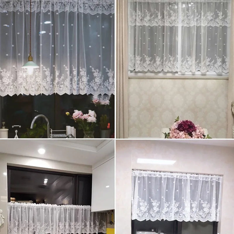 Lace Wave Short Tulle Half Curtains Living Room White Floating in USA