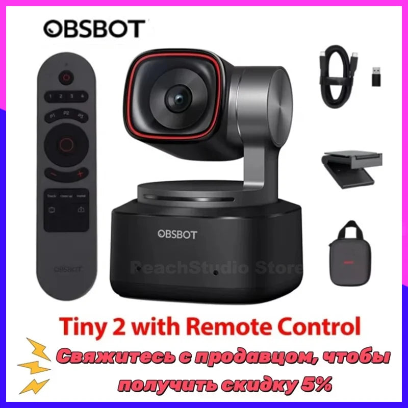 OBSBOT Tiny 2 4k Meet 4K PTZ Webcam AI-Tracking Auto-Framing Gesture C