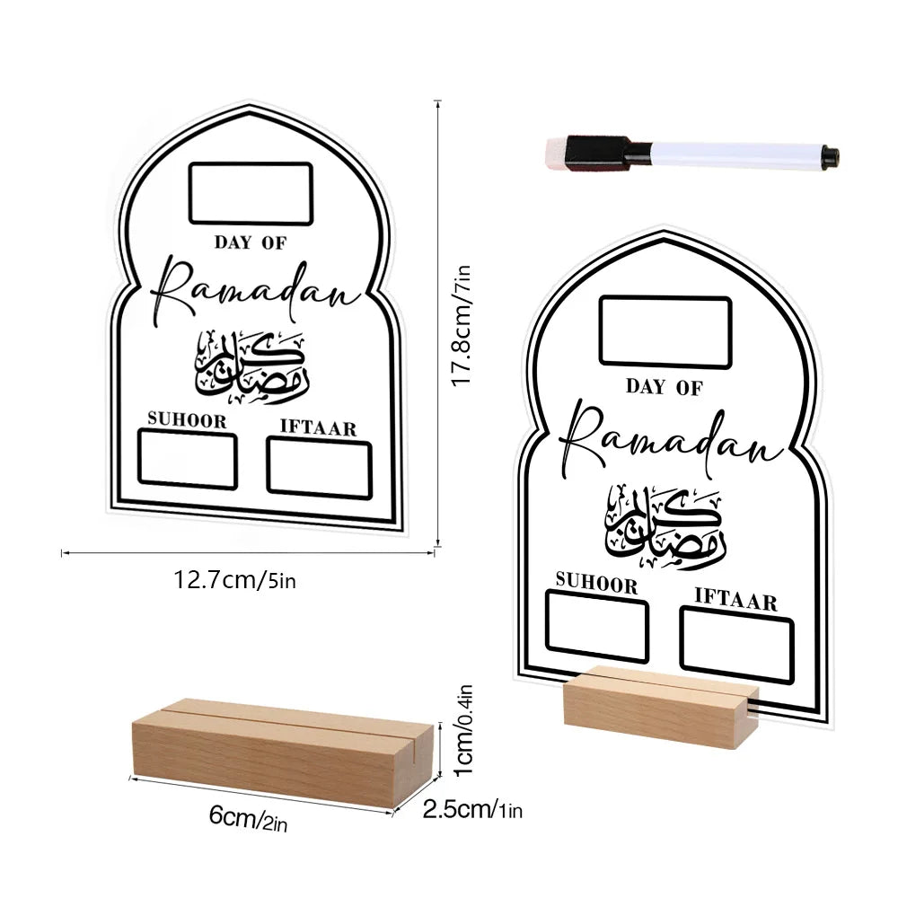 Reusable Acrylic Ramadan Calendar Board Wooden Base Table Ornament wit