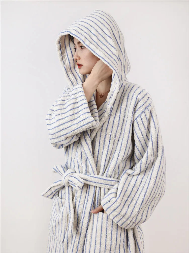 Fashion Striped Bathrobes Soft Cozy Absorbent Bath Towel