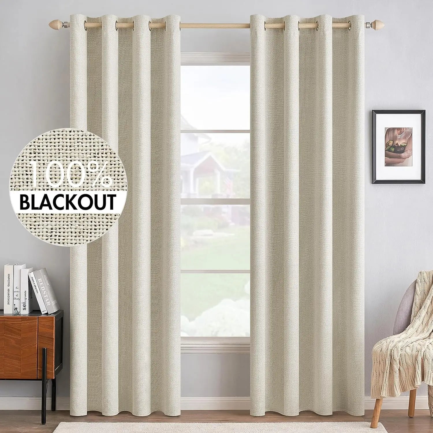 Blackout Linen Textured Curtains for Bedroom Solid Thermal Insulated G