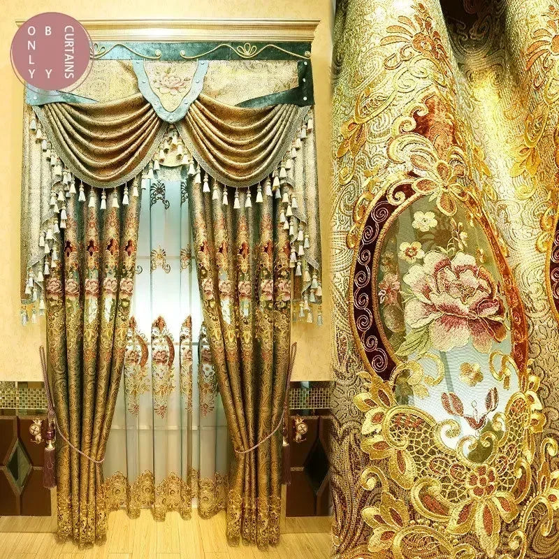 Gold Gilded Embroidered Hollowed Out Velvet Curtains in USA