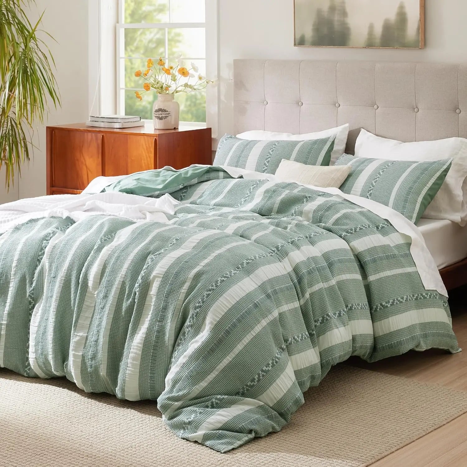 Bedsure Waffle Weave Duvet Cover Cotton Boho Duvet Cover Set