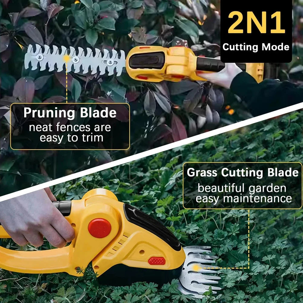 24V Cordless Grass Electric Hedge Trimmer 2 in 1 Lawn Mower Home Garde