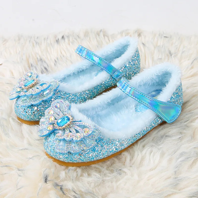 Rhinestone Frozen Elsa Princess Girl Shoes Flat in USA