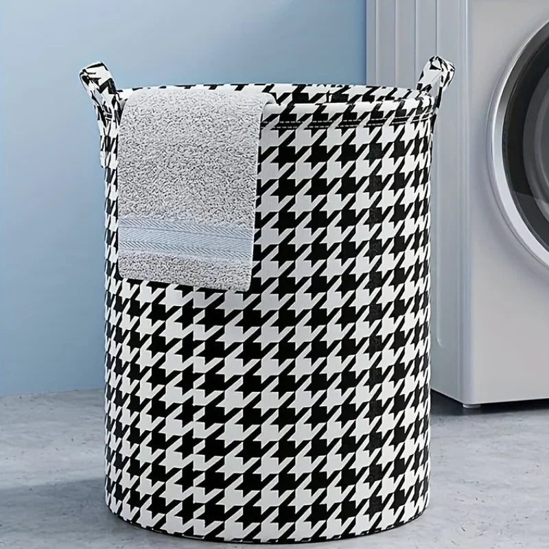 Foldable Houndstooth Laundry Hamper Fabric Storage Basket in USA