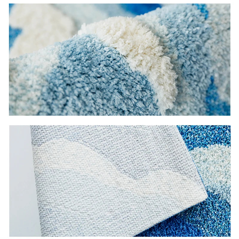 Aesthetic Tufting Ocean Bedroom Rug Soft Fluffy Scenic Wave