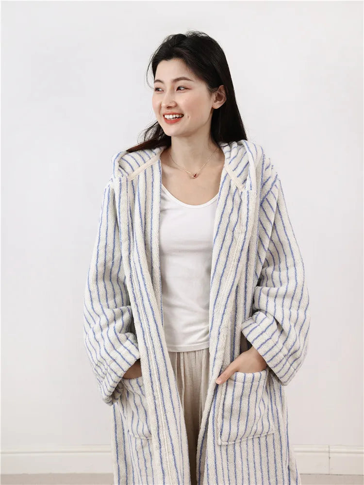 Fashion Striped Bathrobes Soft Cozy Absorbent Bath Towel