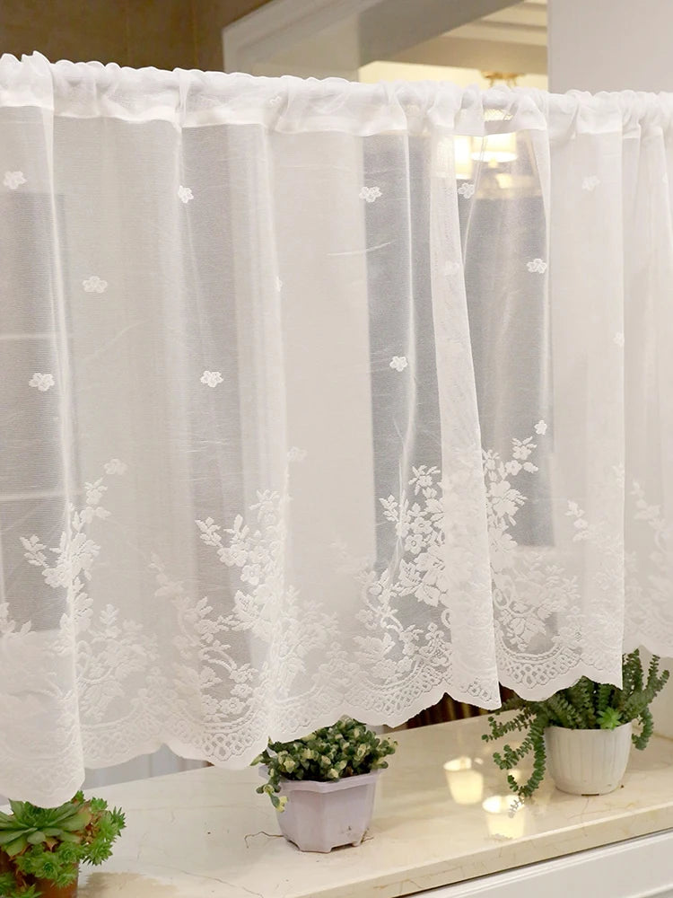 White Lace Floral Embroidered Semi Sheer Curtain IN USA.