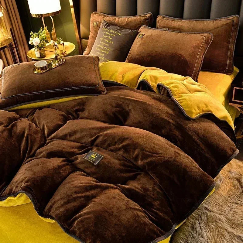 Velvet Autumn Winter Warm Duvet Cover Set Bed Sheet in USA