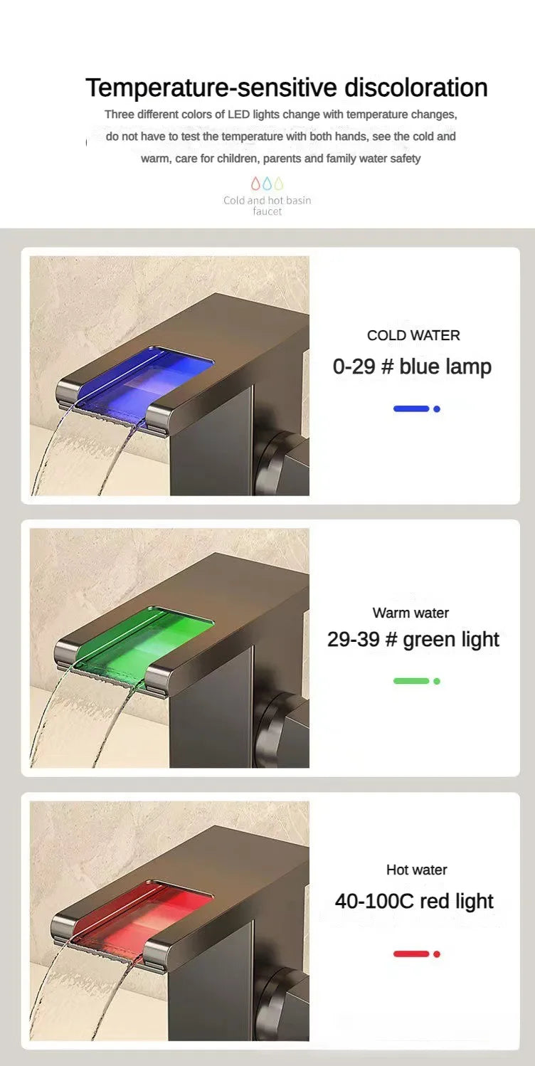 LED Light Waterfall Faucet Water Flow Power Generation