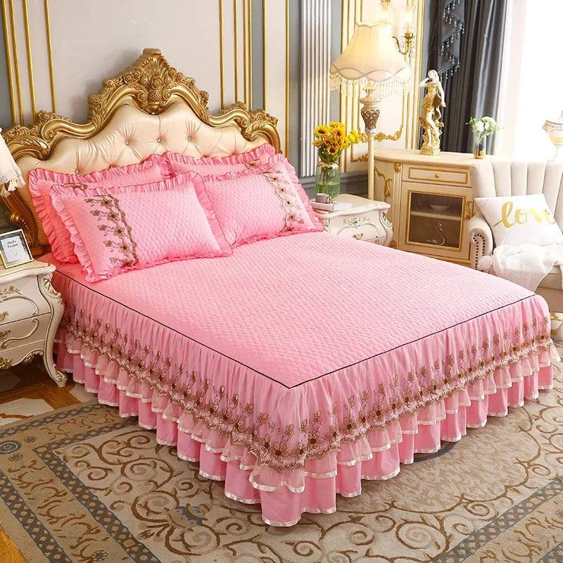 Modern Bed Skirt for Queen King Size Bed with Lace Cotton Bed Spread f