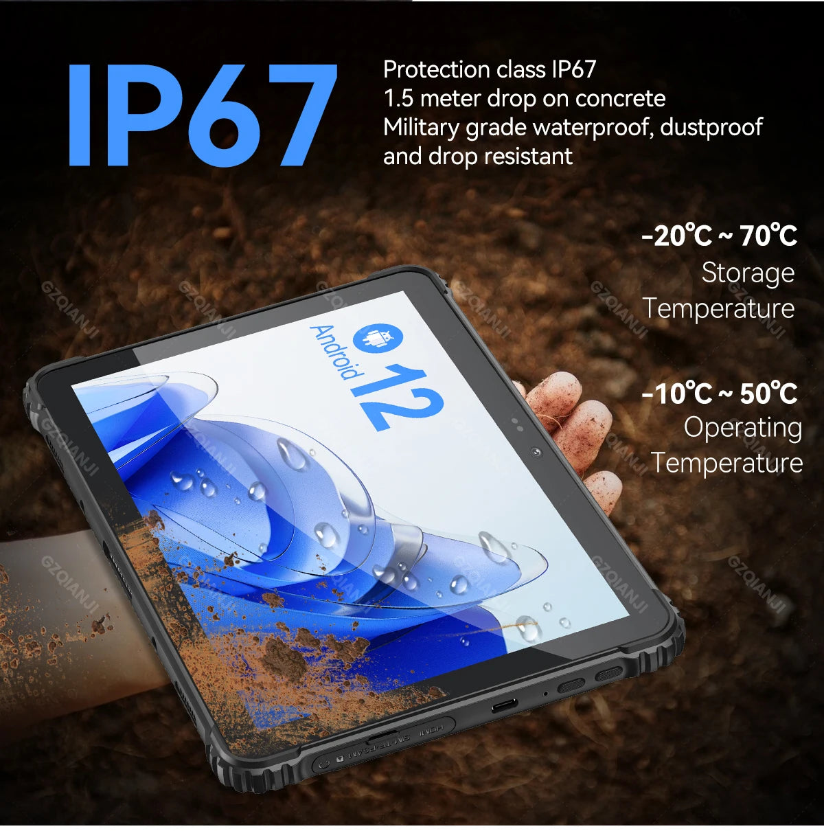 5G Industrial Android 12 Tablet Rugged PDA Triple Defence with Fingerp