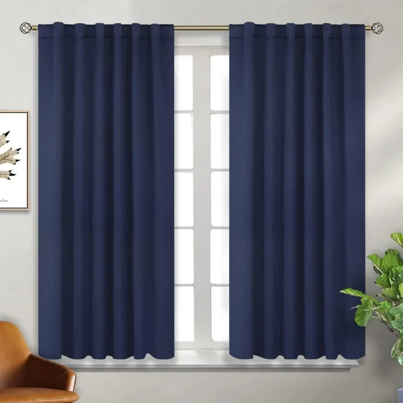 Navy Blue Elegant Blackout Curtains Rod Pocket in USA