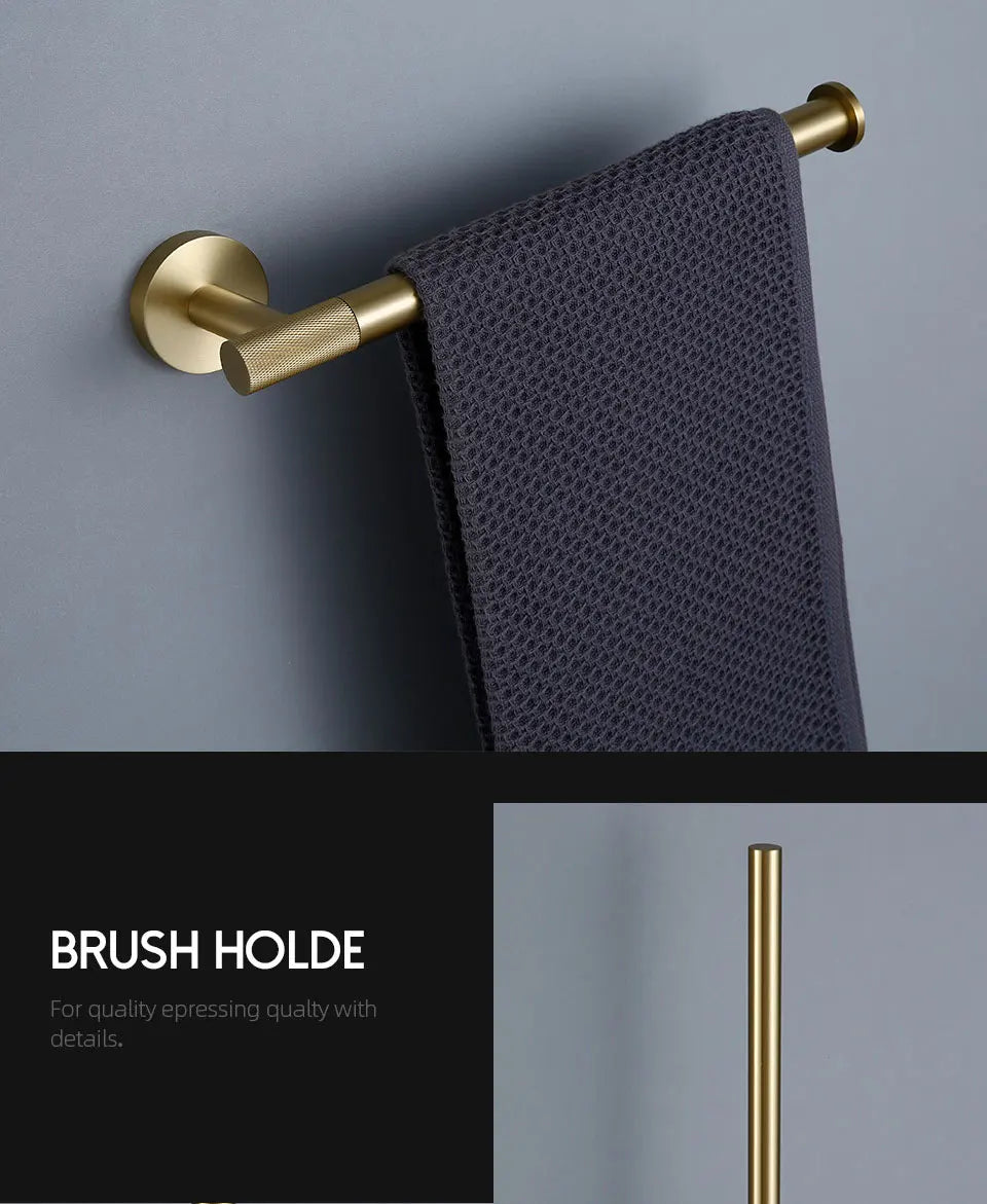 Bathroom Hardware Accessories Set Brushed Gold Knurled