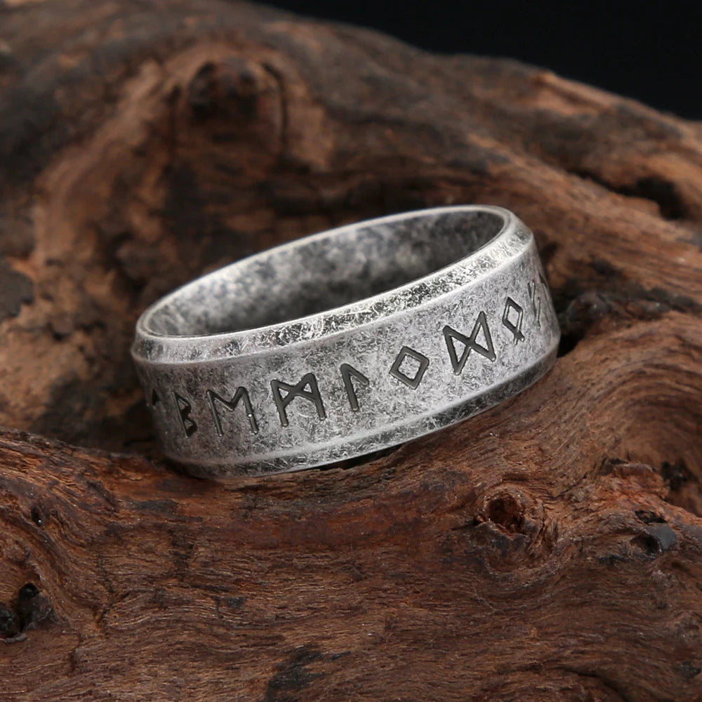 Vintage Simple Stainless Steel Viking Runes Ring in USA