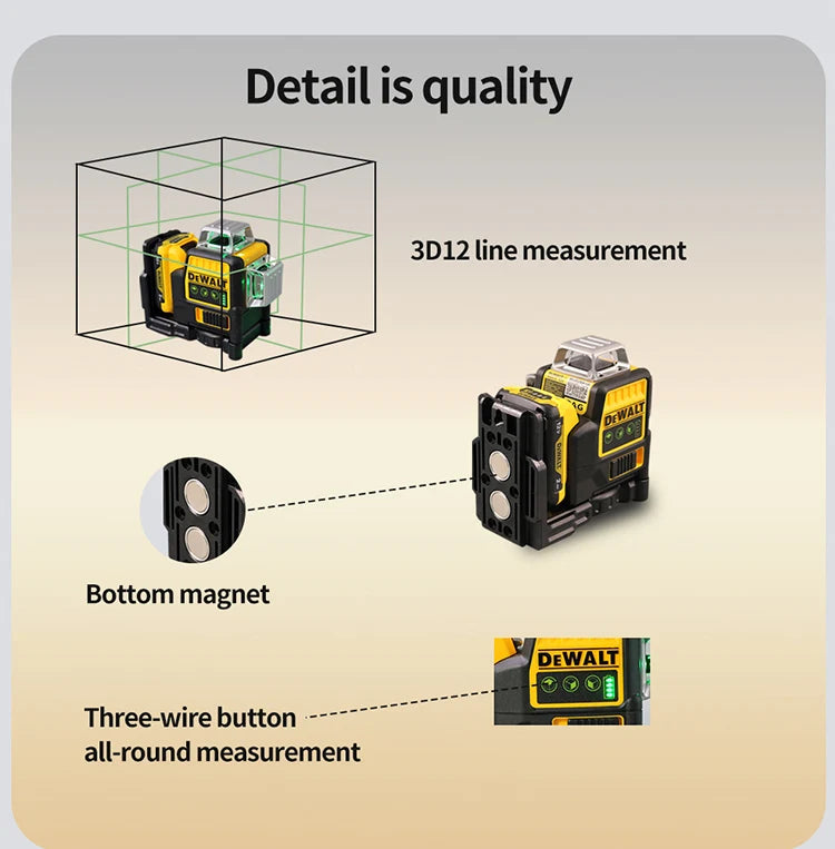 Dewalt 3 Sides*360 Degree Vertical 12 Lines Laser Level Horizontal Gre