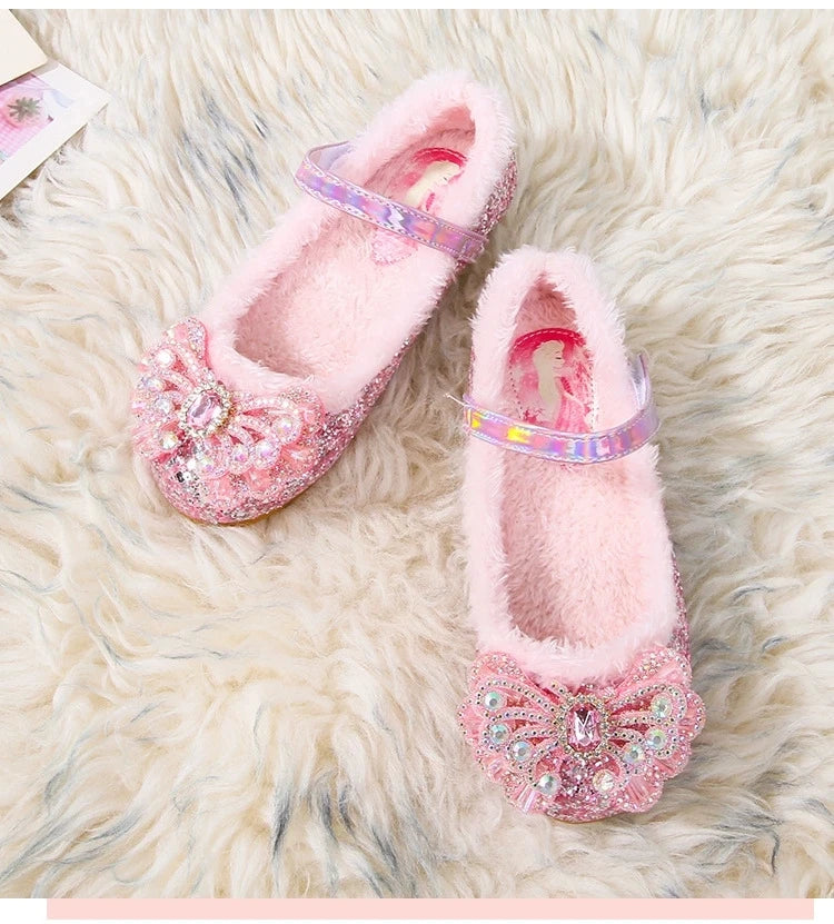 Rhinestone Frozen Elsa Princess Girl Shoes Flat in USA