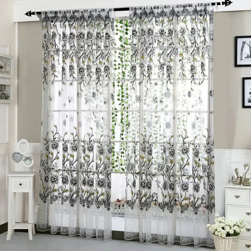 Peony Tulle Curtains Kitchen Door Window Living Room in USA