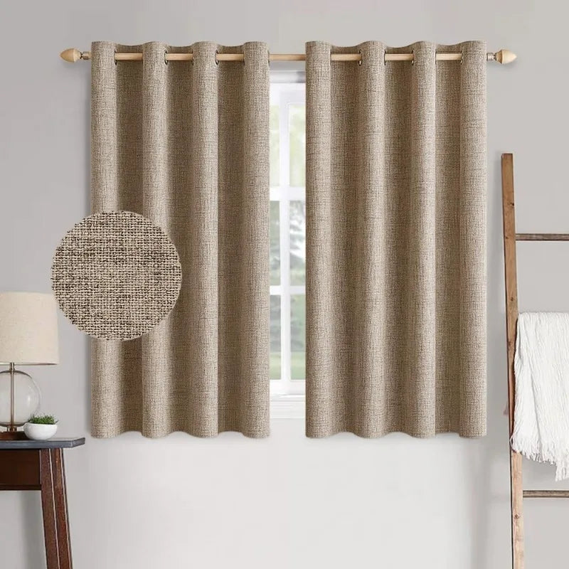 Blackout Linen Textured Curtains for Bedroom Solid Thermal Insulated G