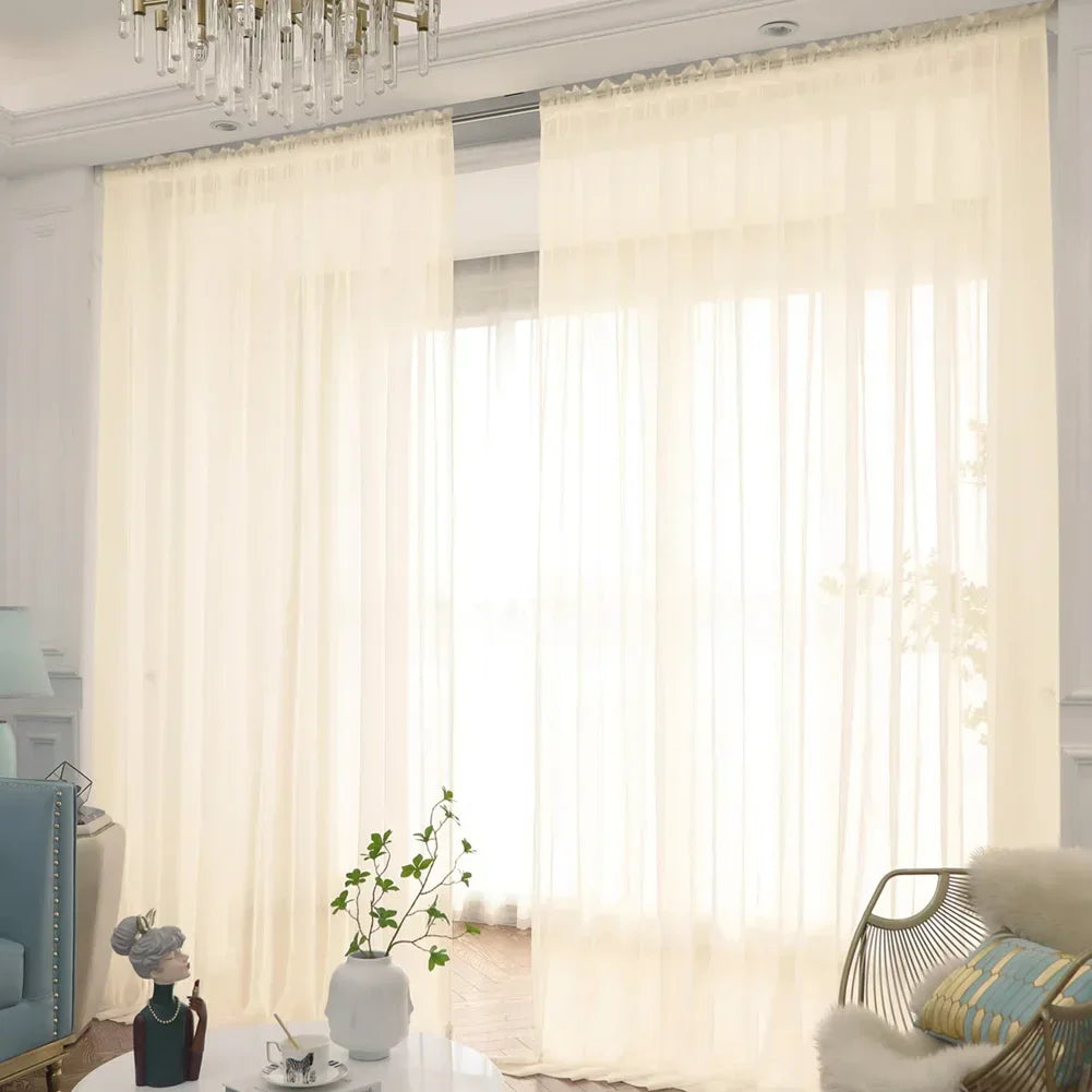 White/Cream/Grey Tulle Curtains Living Room Decoration in USA