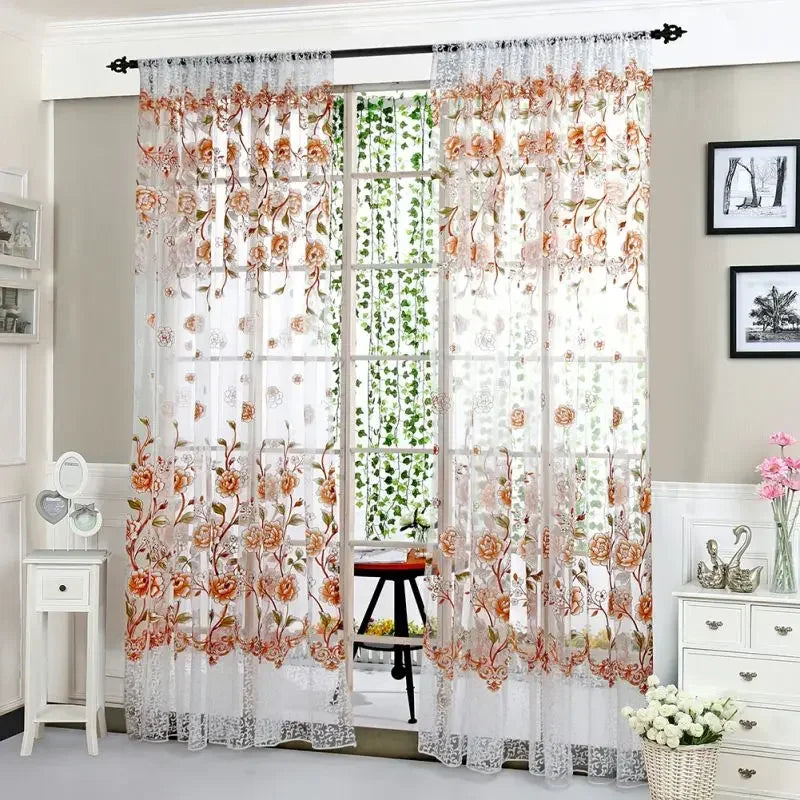 Peony Tulle Curtains Kitchen Door Window Living Room in USA