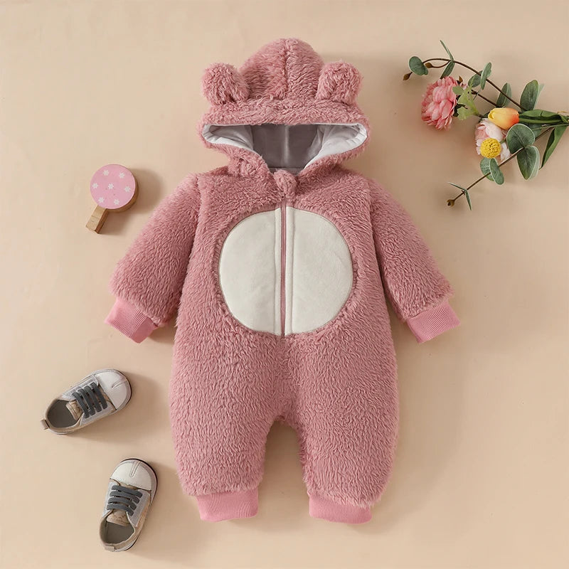 Cute Baby Boys Hooded Bear Romper Ears Tail Warm in USA