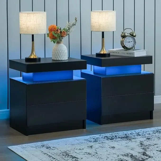 Side Bed Table With LED Light Bedside Tables Bedroom IN USA.