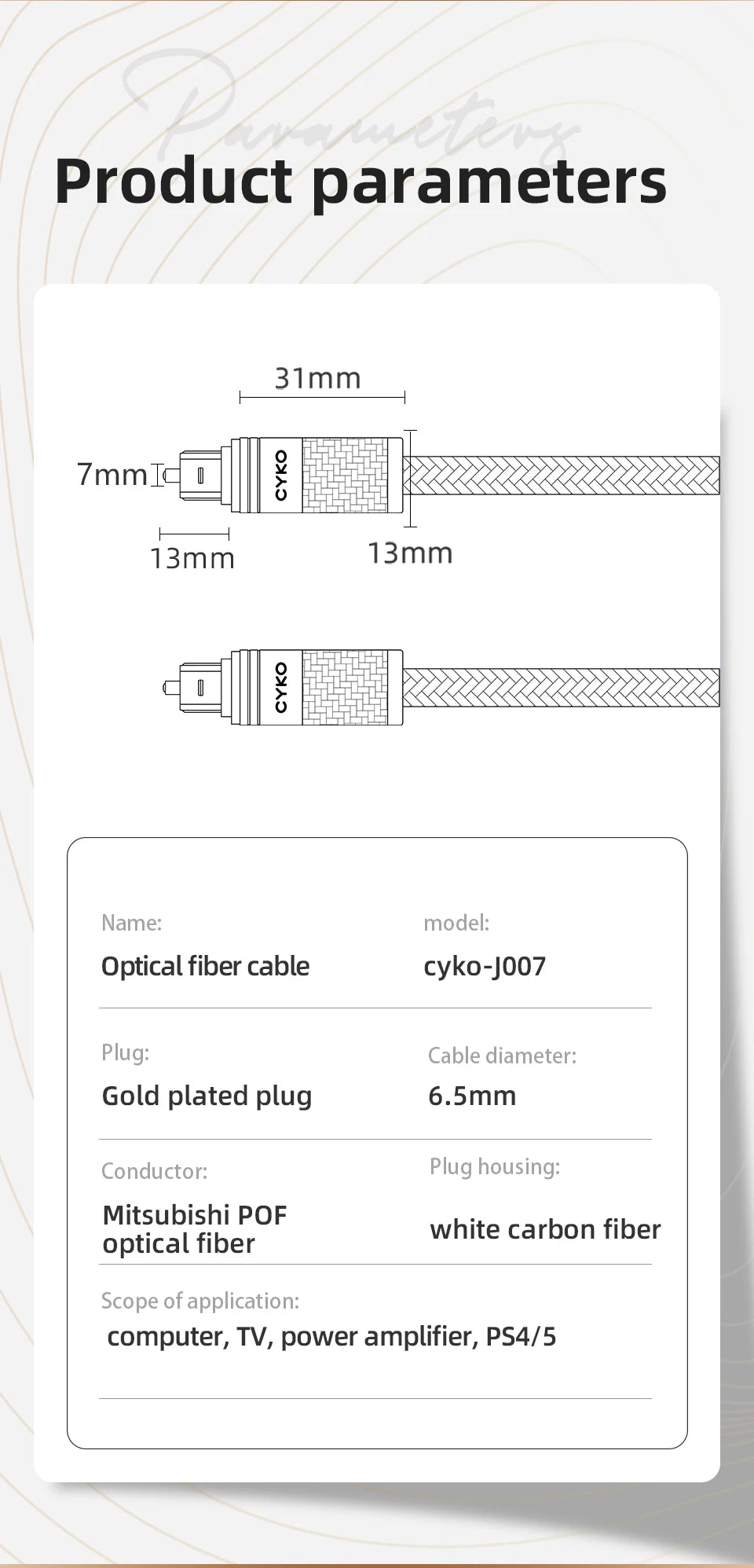 CYKO Digital Optical Audio Cable Toslink SPDIF hifi in USA.